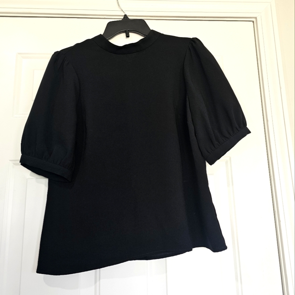 Anthropologie Meave  Black Boxy Blouse with Mandarin Collar Size 10